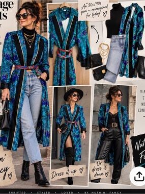 Ultra Dress Collection Teal Blue Floral Long Blazer Coat